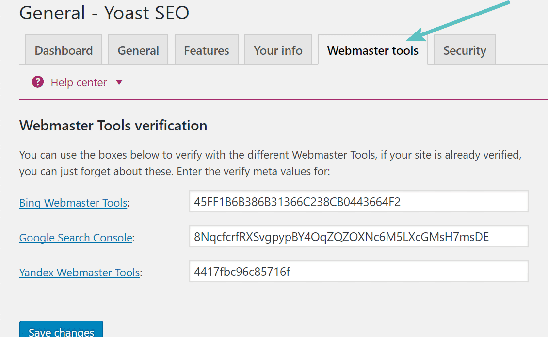 Yoast webmaster tools