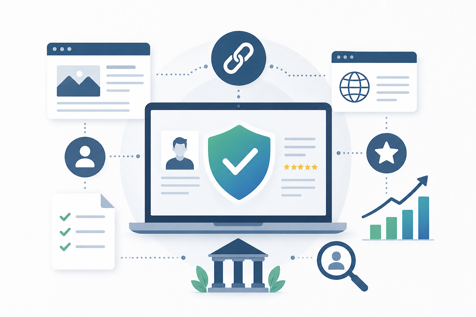 Minh họa kiểm tra Authority, backlink, hồ sơ tác giả và tín hiệu tin cậy của website