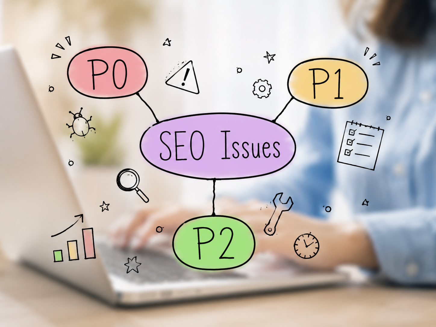 Sơ đồ phân loại lỗi SEO theo mức ưu tiên P0, P1 và P2