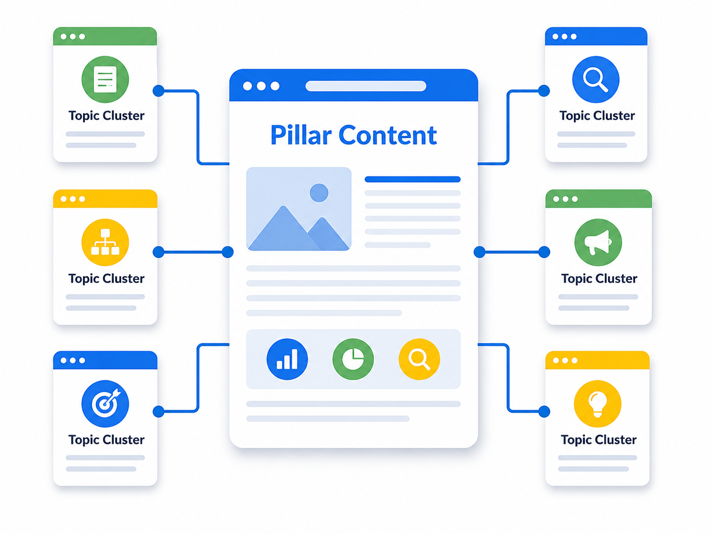 Topical Authority Là Gì? Cách Xây Topical Map Và Topic Cluster Cho Website 10 Mô hình Pillar Content liên kết với các bài Topic Cluster chuyên sâu