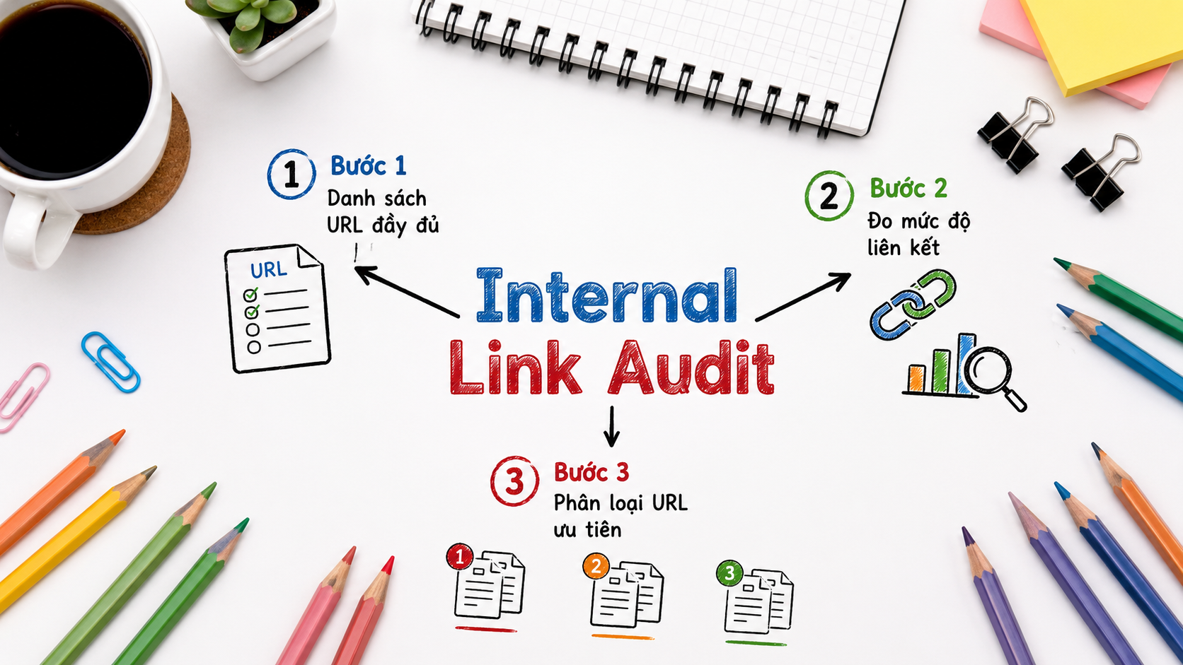 Internal Link Strategy: Cách Xử Lý Orphan Page, Anchor Text Và Phân Phối PageRank 6 Quy trình audit liên kết nội bộ gồm tổng hợp URL, đo mức độ liên kết và phân loại trang ưu tiên