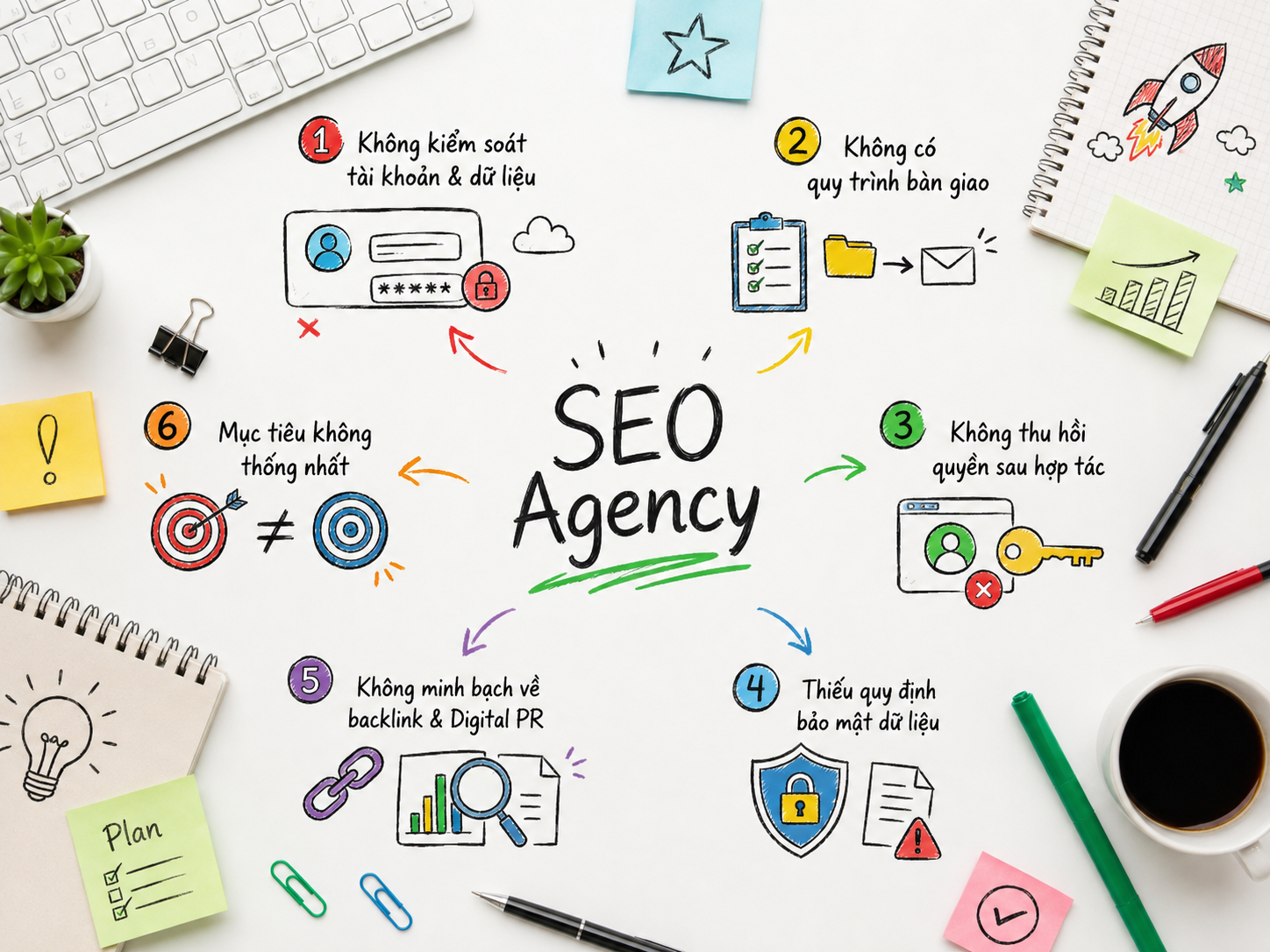 In-house SEO Hay Thuê Agency? So Sánh Chi Phí, Nhân Sự Và Rủi Ro 11 Sáu rủi ro khi thuê Agency SEO liên quan đến tài khoản, bàn giao, dữ liệu, backlink và mục tiêu triển khai