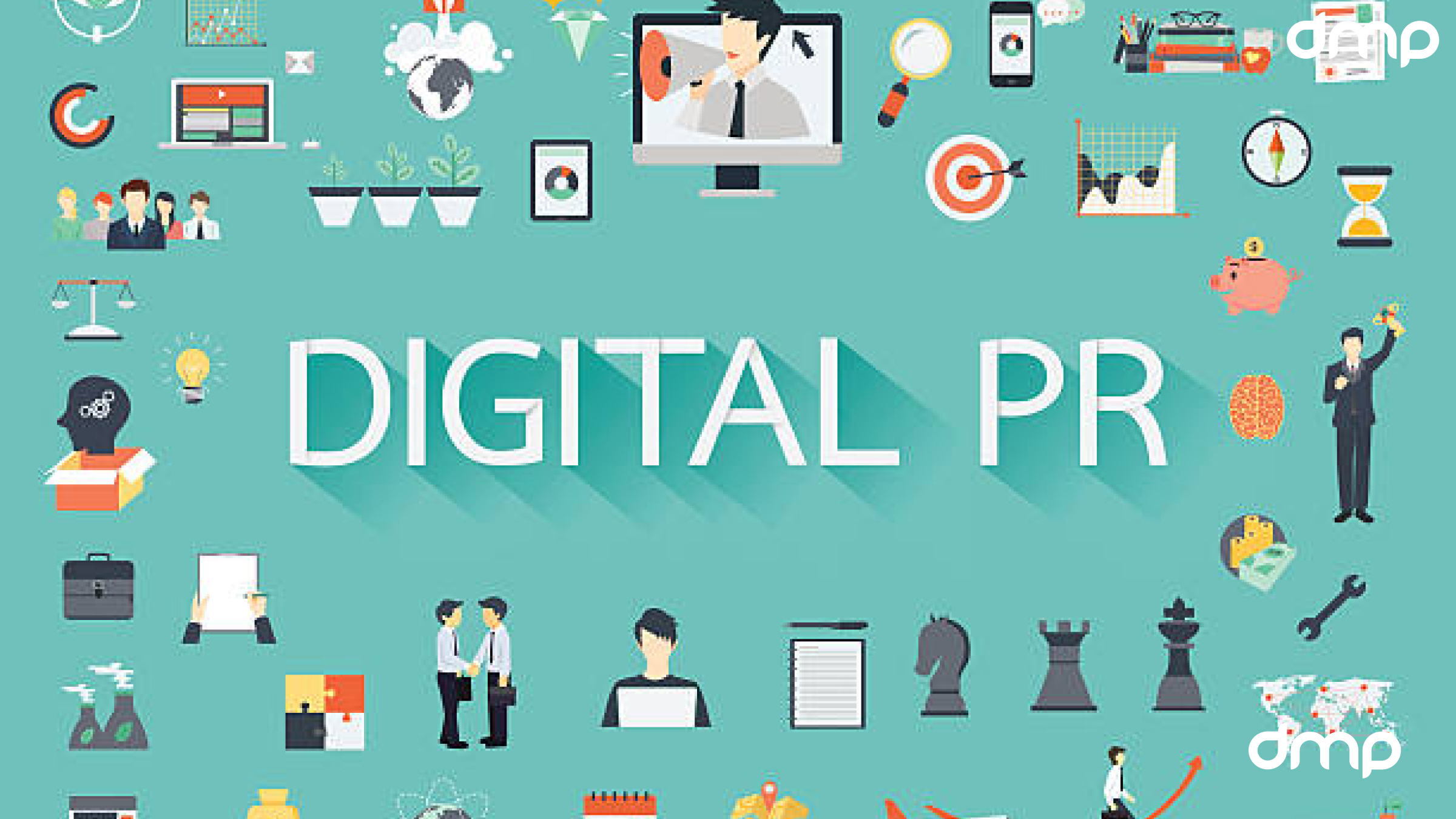Minh họa Digital PR cho SEO với dữ liệu, chuyên gia, truyền thông và backlink tự nhiên